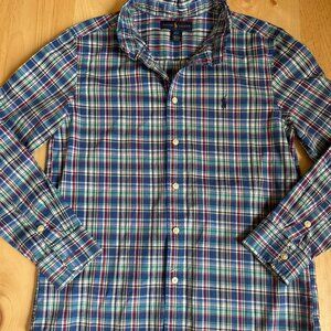 Boys Ralph Lauren Button Down Shirt Size Medium 10-12 Plaid Long Sleeve Orange B
